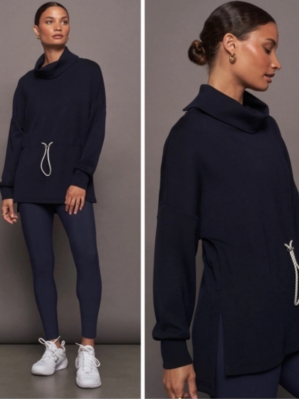 Varley Freya Blue (Sky Captain) Cowl Neck Sweater with Drawstring - Size S $148 - Picture 2 of 11